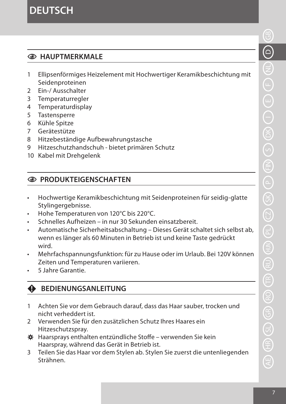 Deutsch | Remington CI96Z1 User Manual | Page 7 / 68