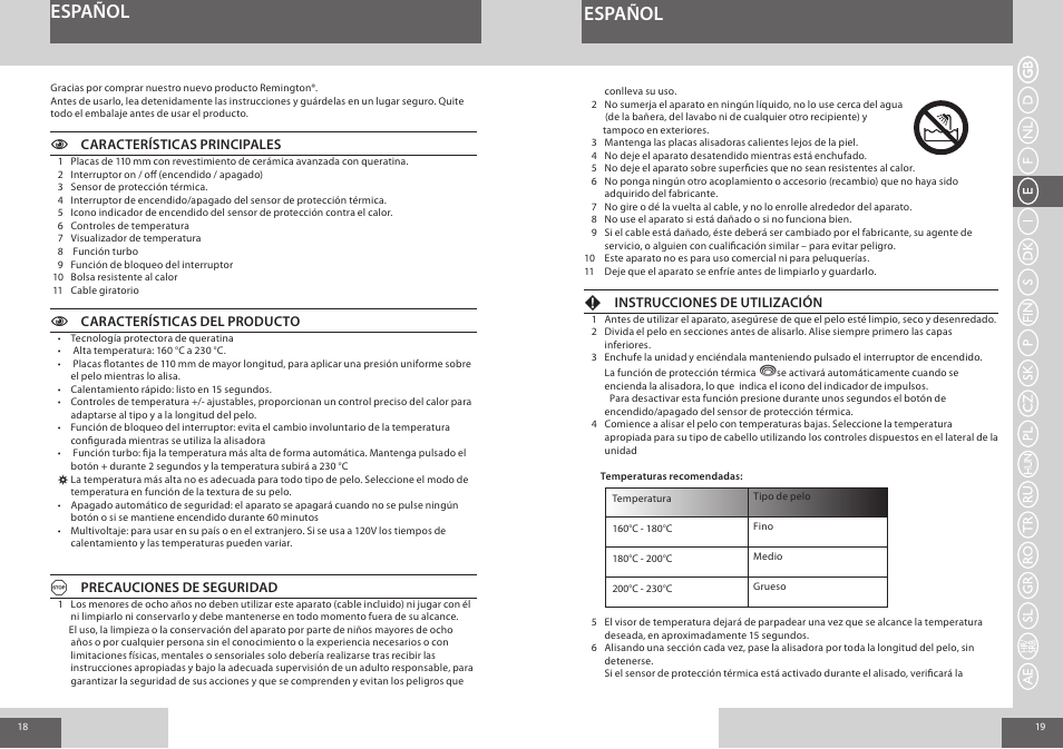 Español | Remington S8590 User Manual | Page 10 / 45