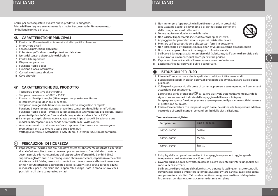 Italiano | Remington S8590 User Manual | Page 12 / 45