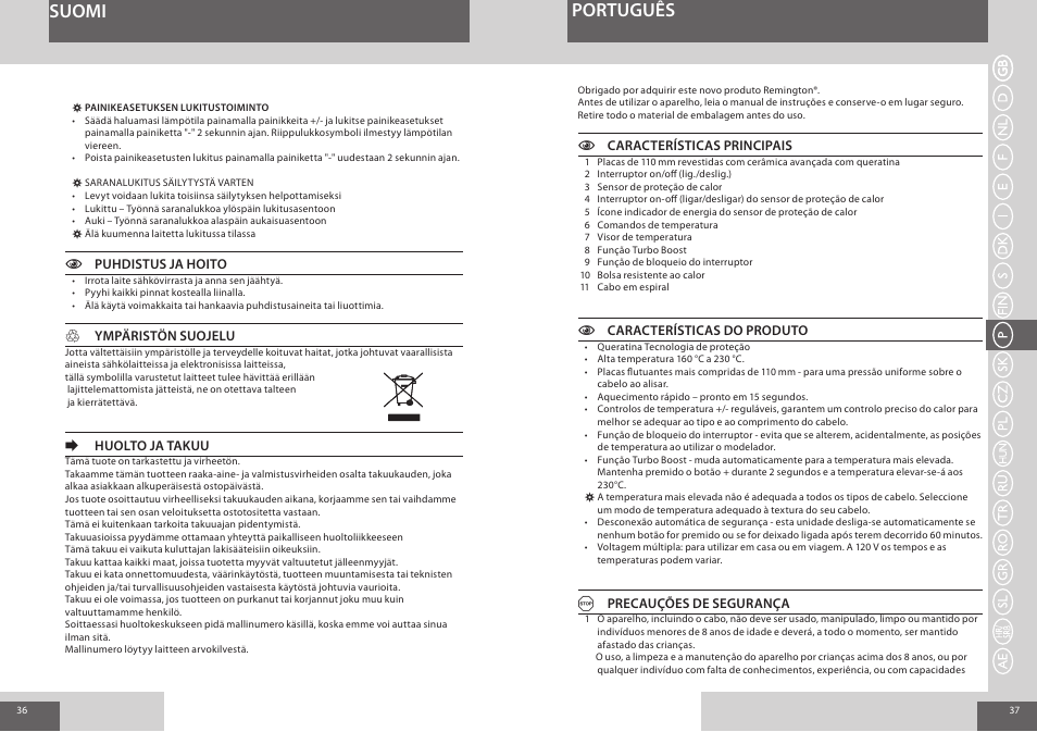 Português, Suomi | Remington S8590 User Manual | Page 19 / 45