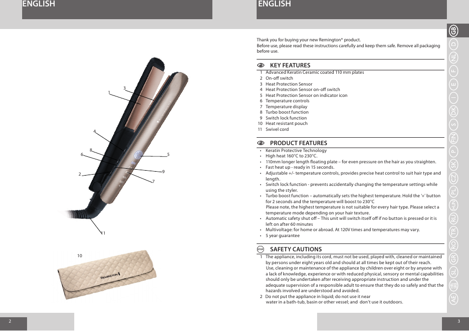 English | Remington S8590 User Manual | Page 2 / 45