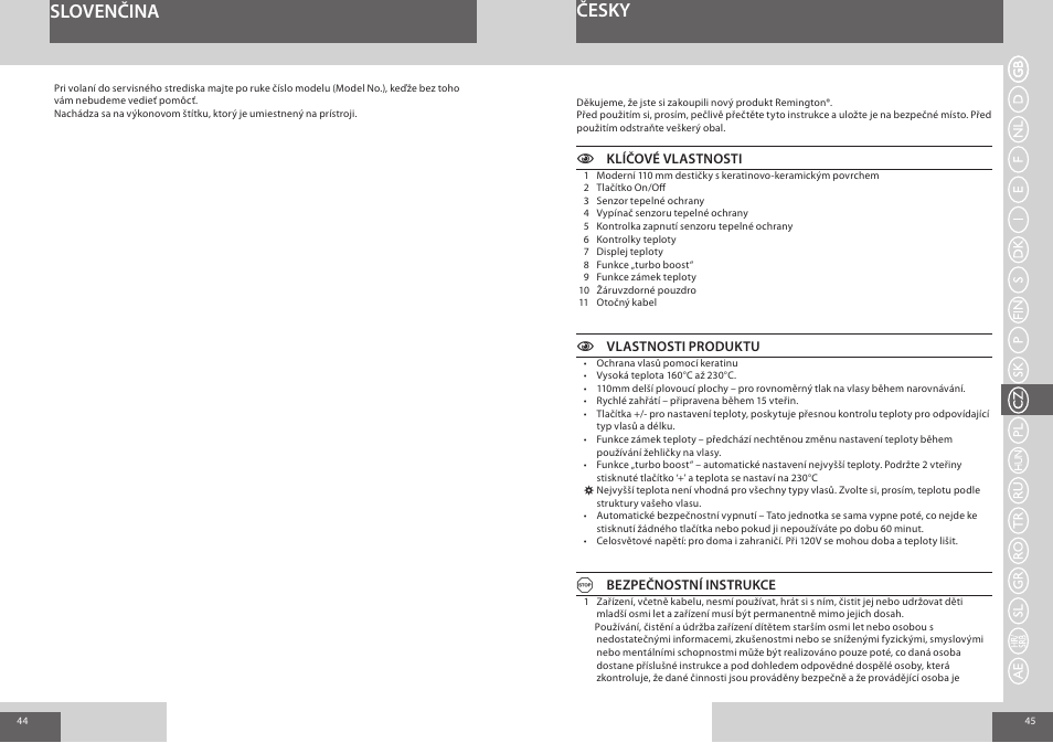 Slovenčina, Česky | Remington S8590 User Manual | Page 23 / 45