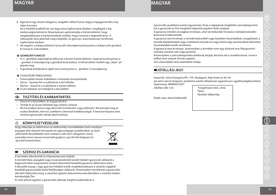 Magyar | Remington S8590 User Manual | Page 28 / 45