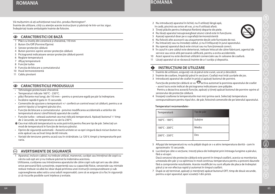 Romania | Remington S8590 User Manual | Page 33 / 45