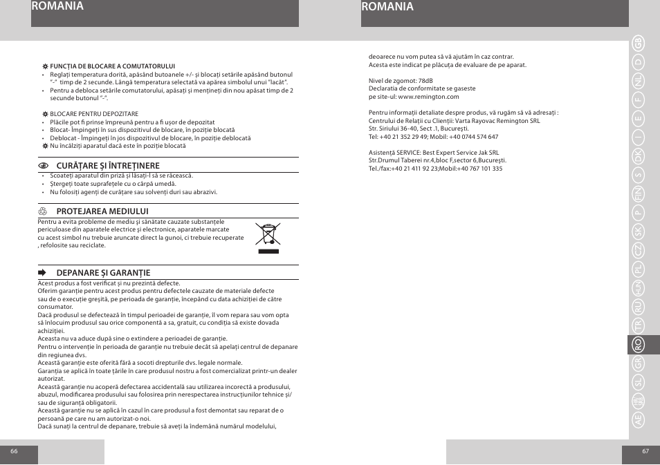 Romania | Remington S8590 User Manual | Page 34 / 45