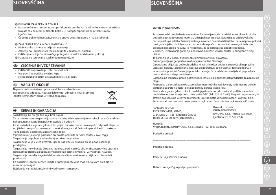 Slovenščina | Remington S8590 User Manual | Page 38 / 45