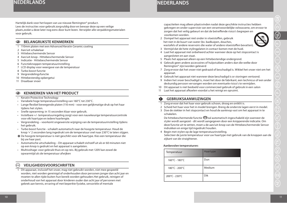 Nederlands | Remington S8590 User Manual | Page 6 / 45
