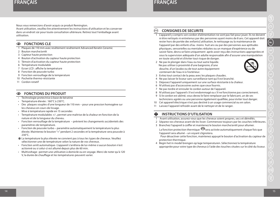 Français | Remington S8590 User Manual | Page 8 / 45