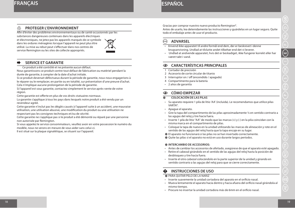 Français español | Remington NE3550 User Manual | Page 10 / 46