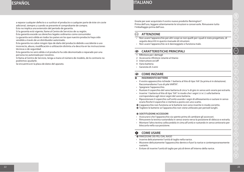 Español italiano | Remington NE3550 User Manual | Page 12 / 46