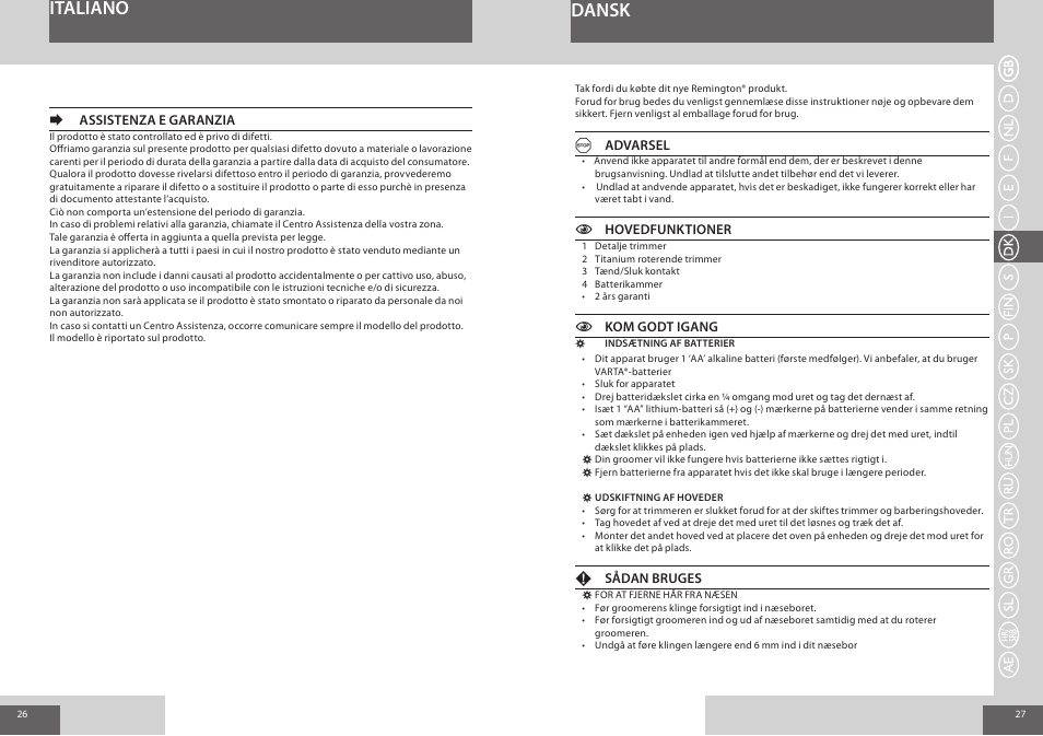 Italiano, Dansk | Remington NE3550 User Manual | Page 14 / 46