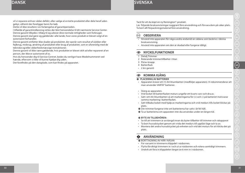 Dansk, Svenska | Remington NE3550 User Manual | Page 16 / 46