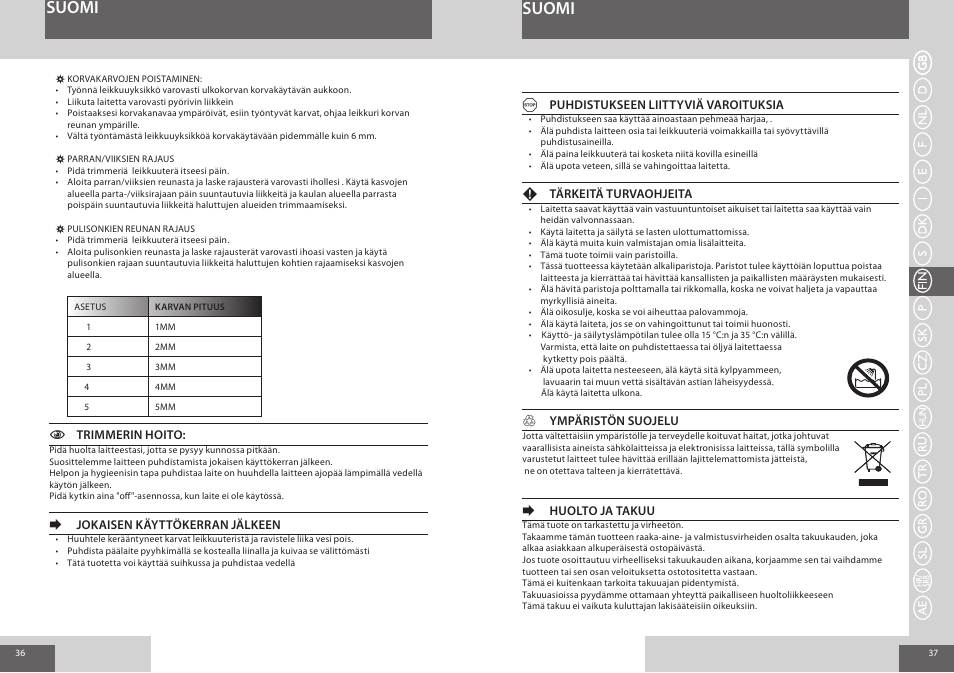 Suomi | Remington NE3550 User Manual | Page 19 / 46