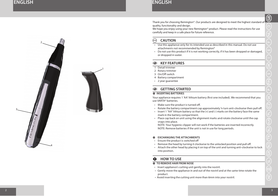 English | Remington NE3550 User Manual | Page 2 / 46