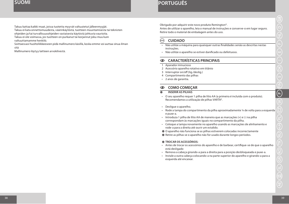 Suomi, Português | Remington NE3550 User Manual | Page 20 / 46