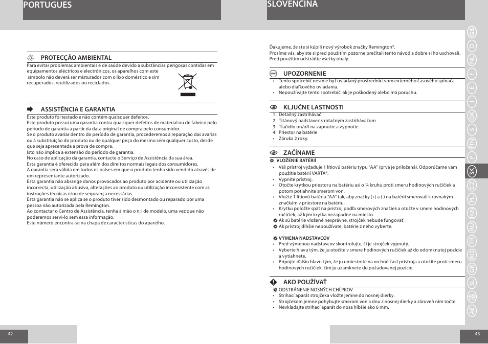 Português, Slovenčina | Remington NE3550 User Manual | Page 22 / 46