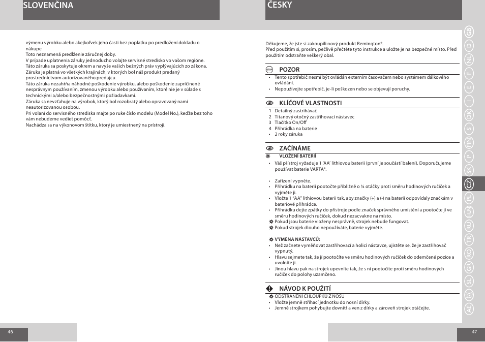 Slovenčina, Česky | Remington NE3550 User Manual | Page 24 / 46
