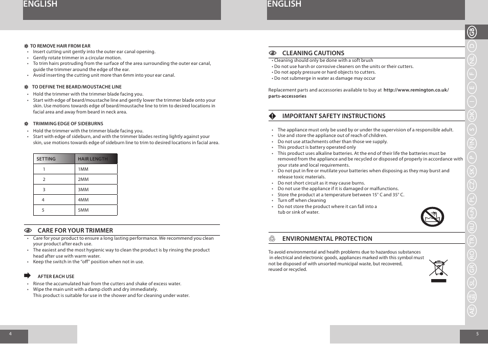 English | Remington NE3550 User Manual | Page 3 / 46