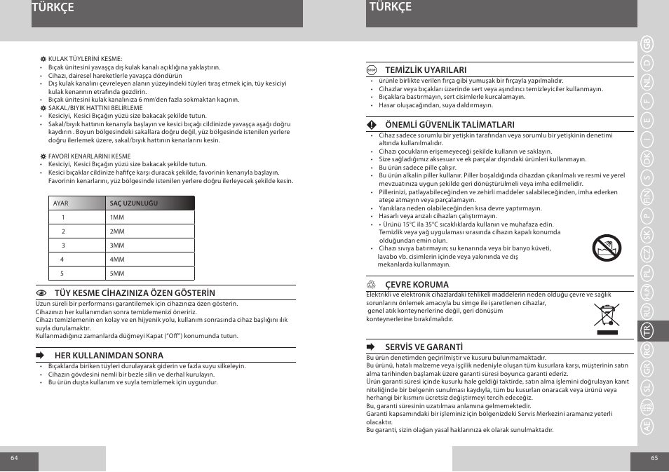 Türkçe | Remington NE3550 User Manual | Page 33 / 46