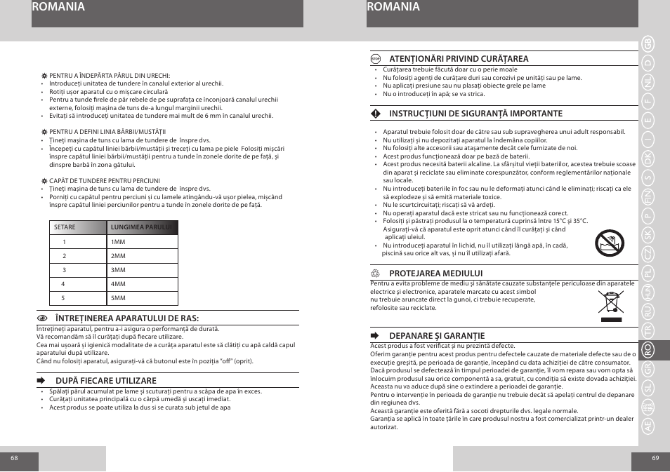 Romania | Remington NE3550 User Manual | Page 35 / 46