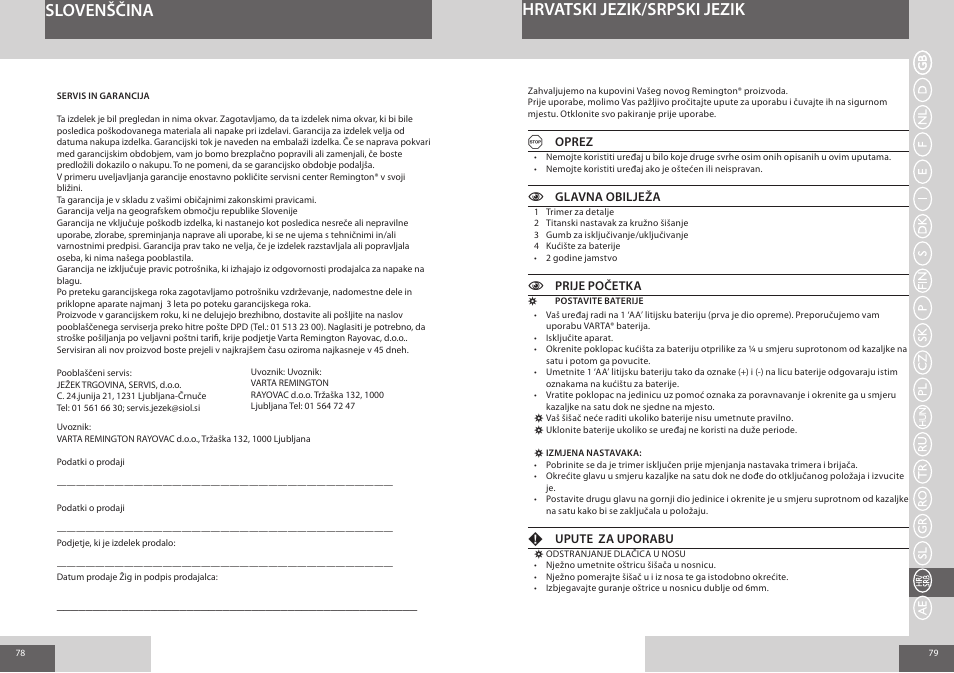 Slovenščina hrvatski jezik/srpski jezik | Remington NE3550 User Manual | Page 40 / 46