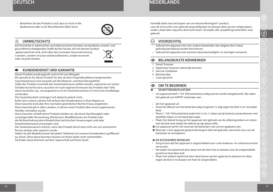 Nederlands deutsch | Remington NE3550 User Manual | Page 6 / 46