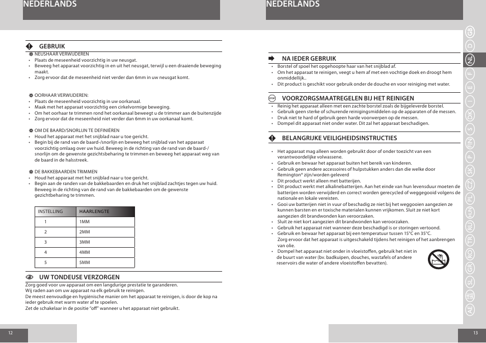 Nederlands | Remington NE3550 User Manual | Page 7 / 46