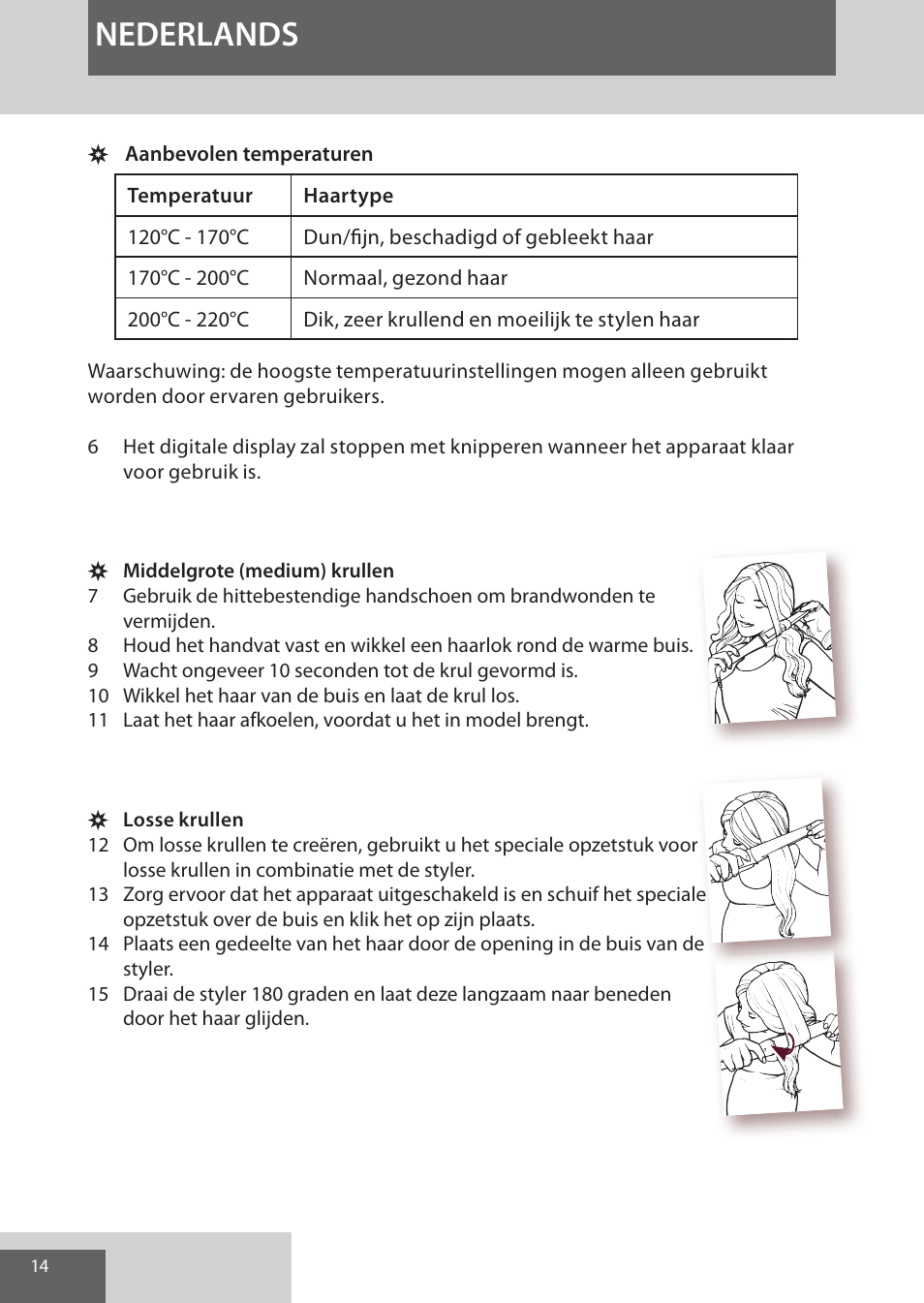 Nederlands | Remington CI96S1 User Manual | Page 14 / 108
