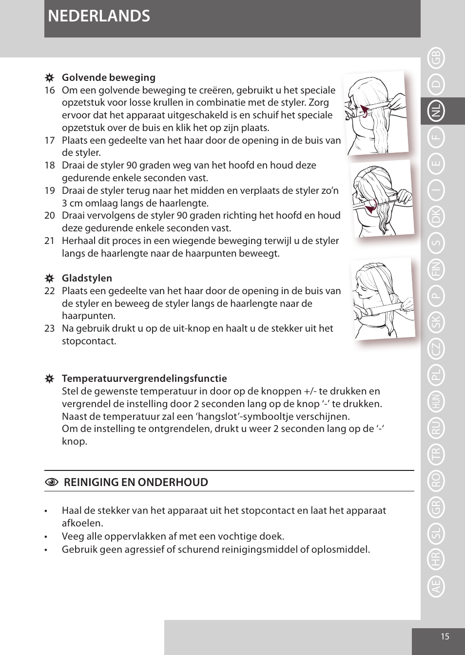 Nederlands | Remington CI96S1 User Manual | Page 15 / 108