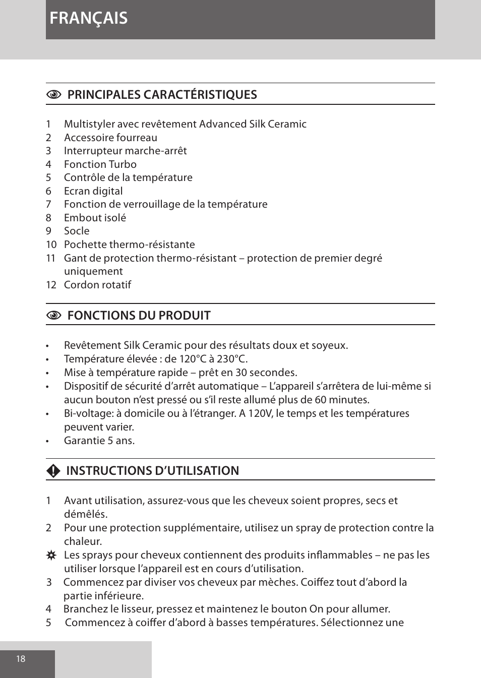 Français | Remington CI96S1 User Manual | Page 18 / 108
