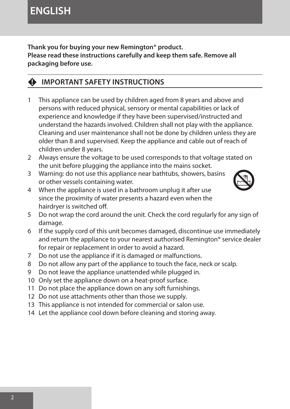 English | Remington CI96S1 User Manual | Page 2 / 108