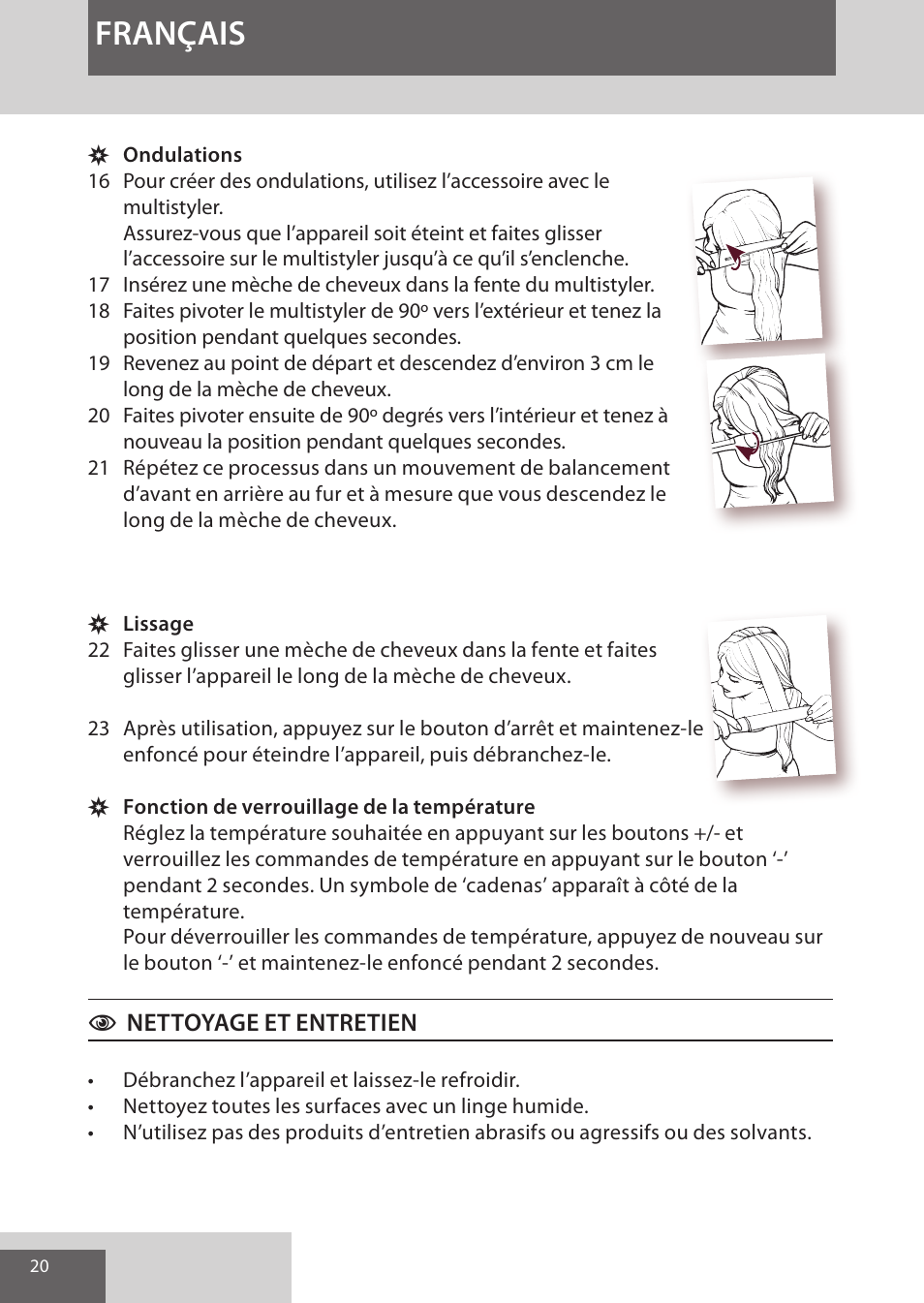 Français | Remington CI96S1 User Manual | Page 20 / 108