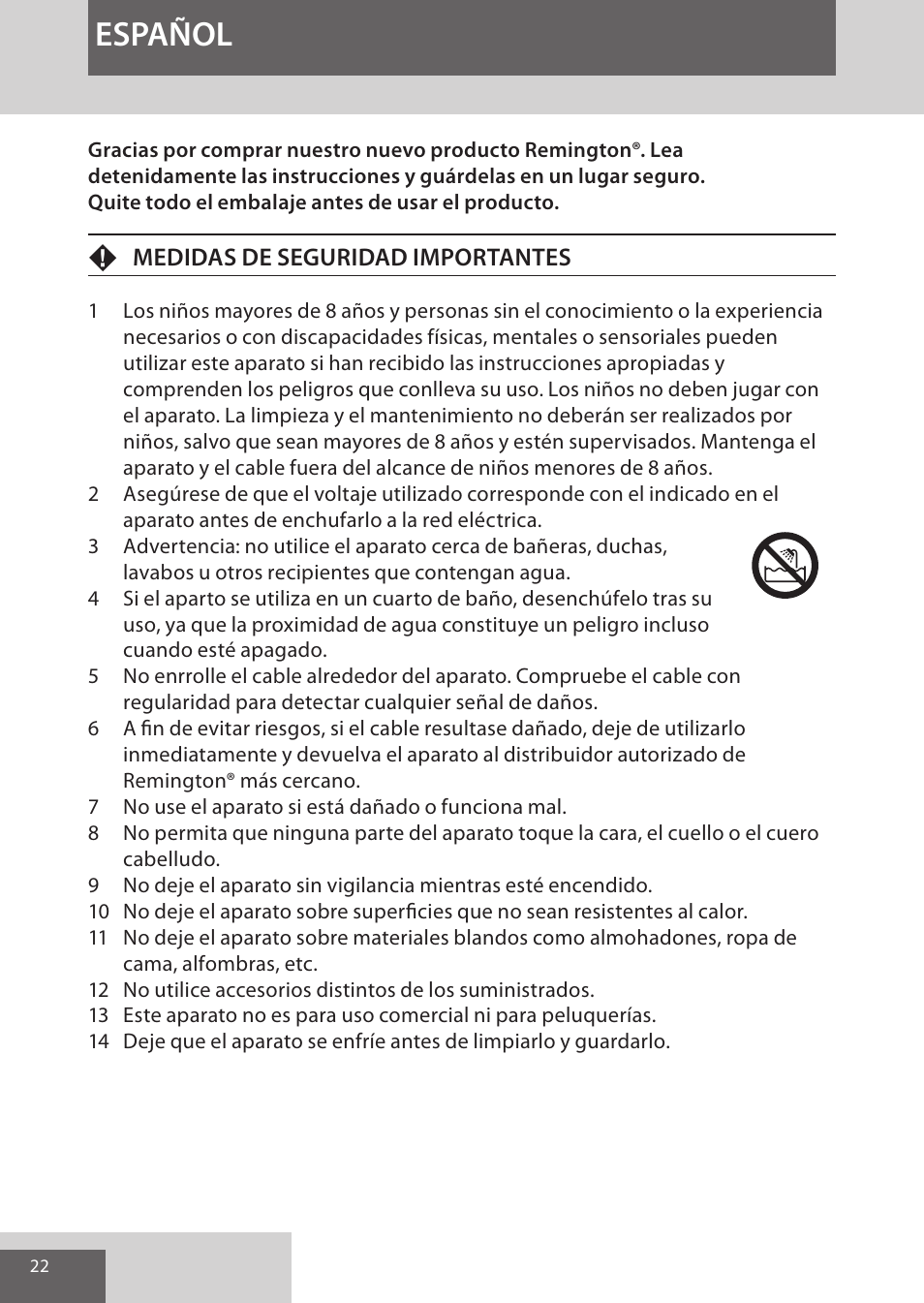 Español | Remington CI96S1 User Manual | Page 22 / 108