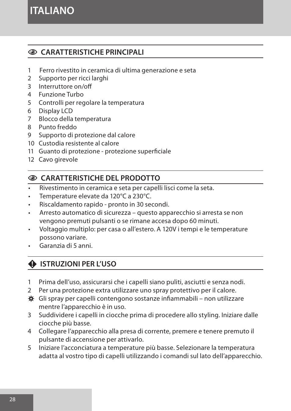 Italiano | Remington CI96S1 User Manual | Page 28 / 108