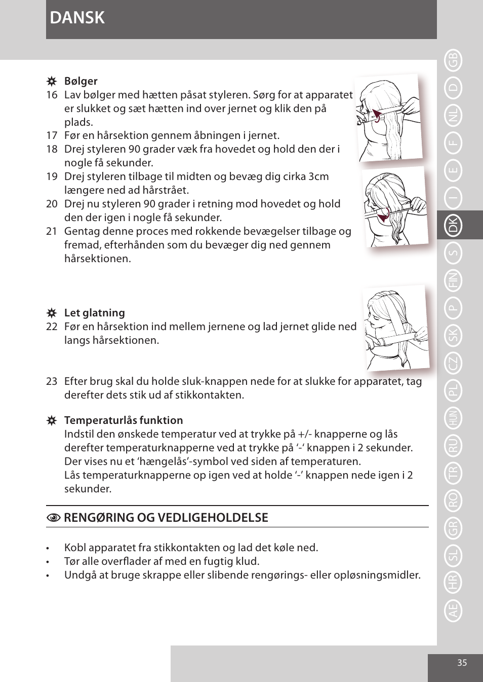 Dansk | Remington CI96S1 User Manual | Page 35 / 108