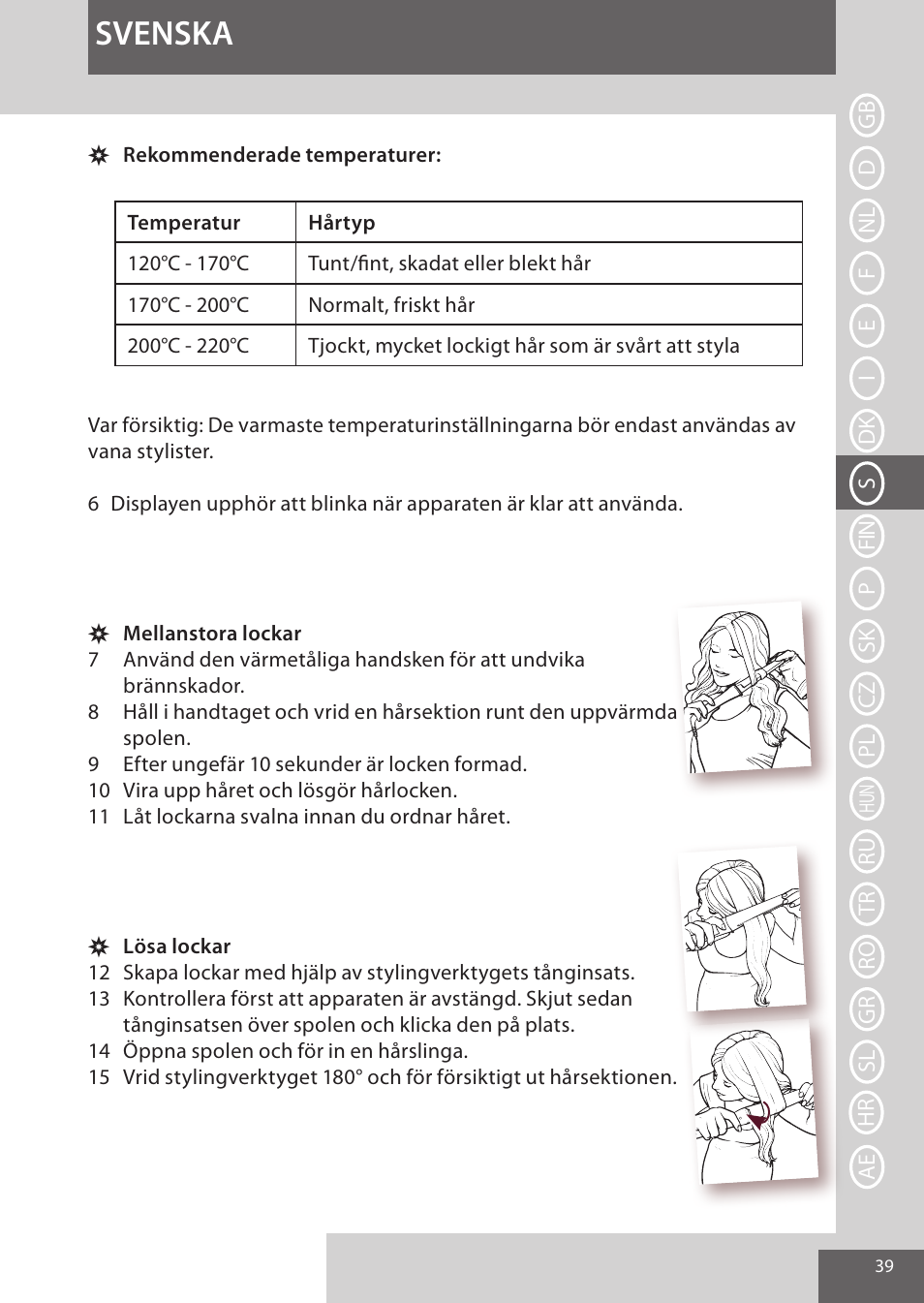 Svenska | Remington CI96S1 User Manual | Page 39 / 108