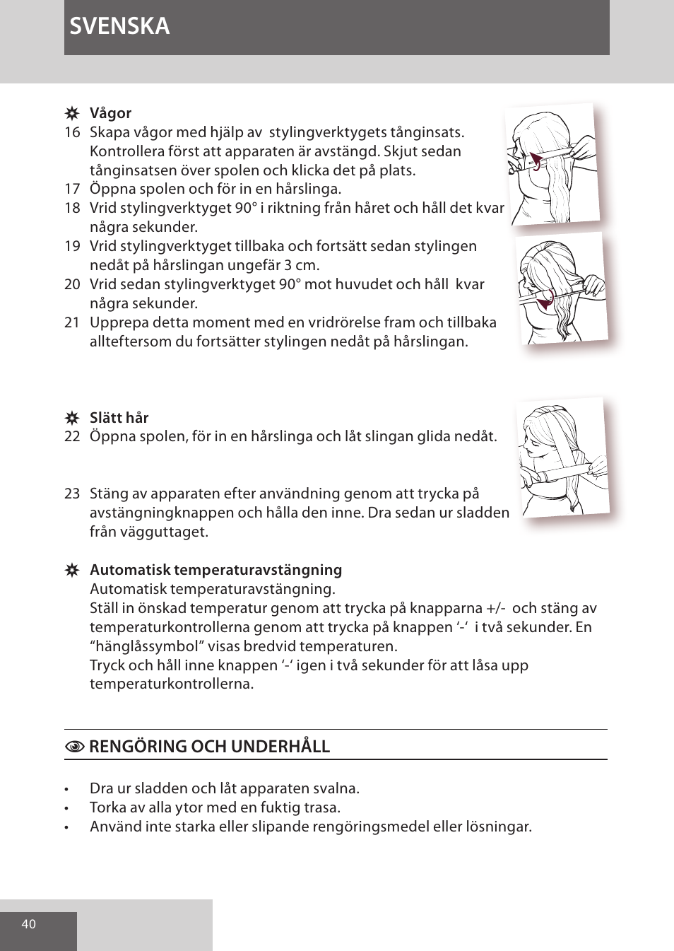 Svenska | Remington CI96S1 User Manual | Page 40 / 108