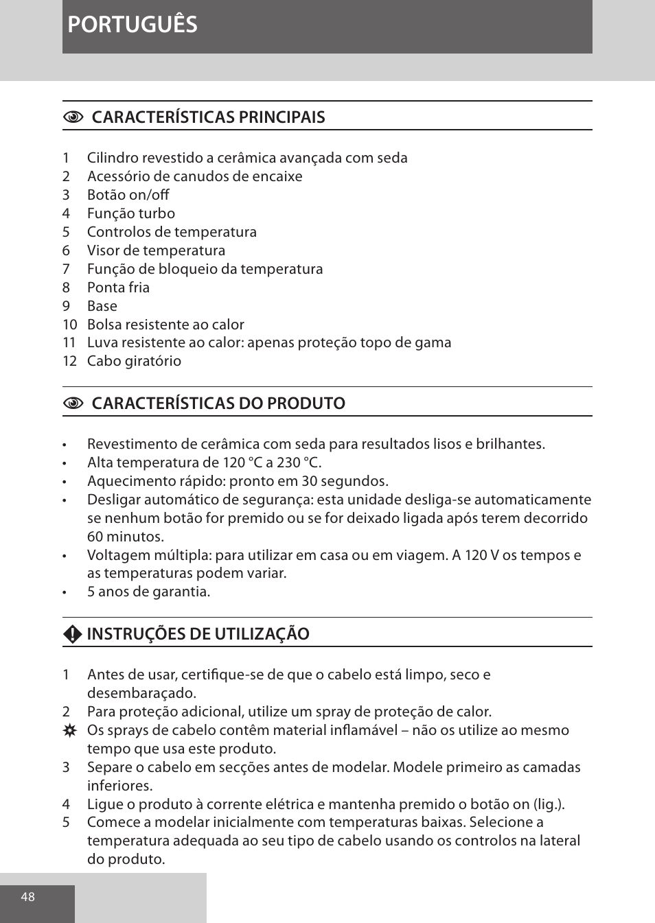 Português | Remington CI96S1 User Manual | Page 48 / 108