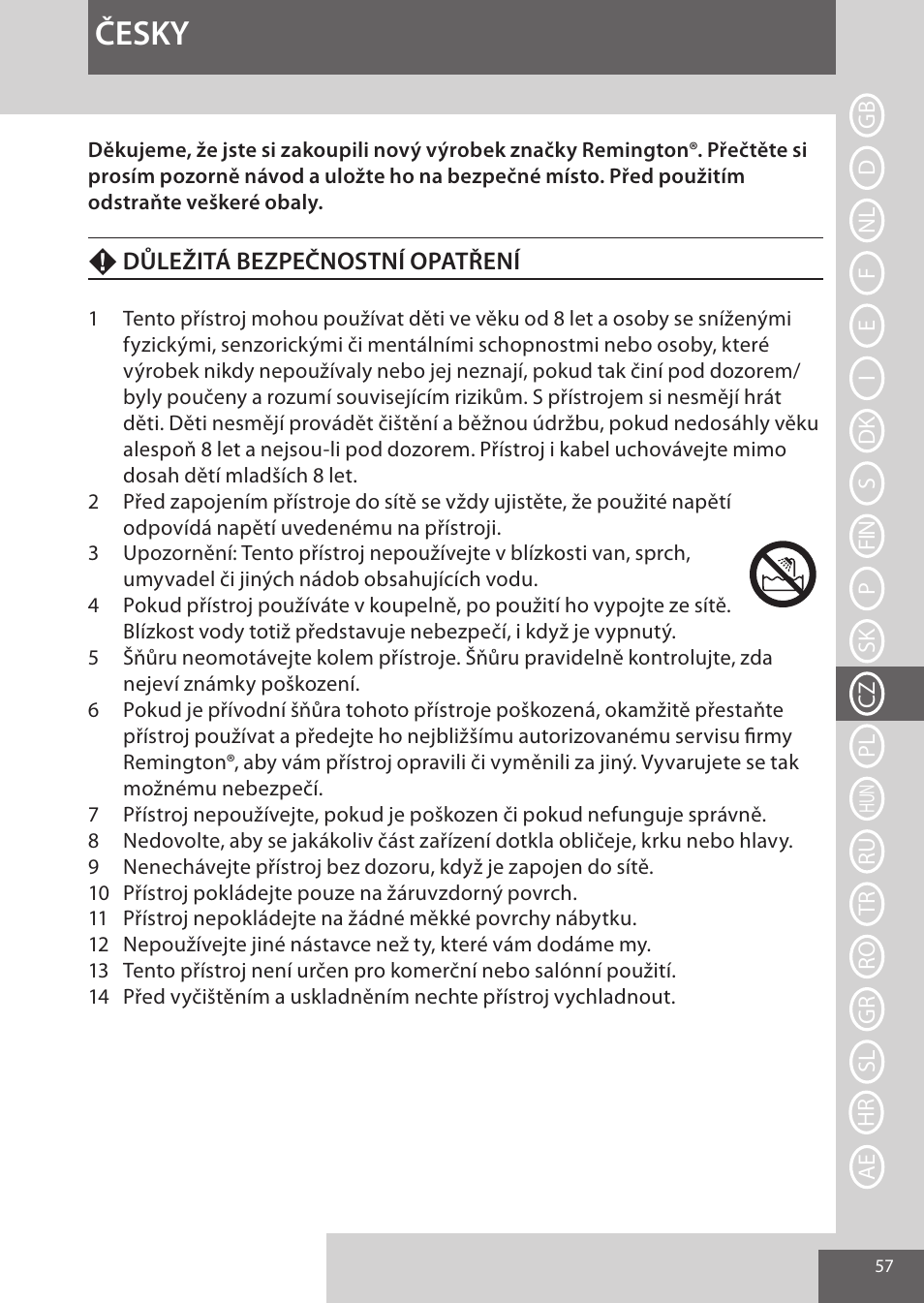 Česky | Remington CI96S1 User Manual | Page 57 / 108