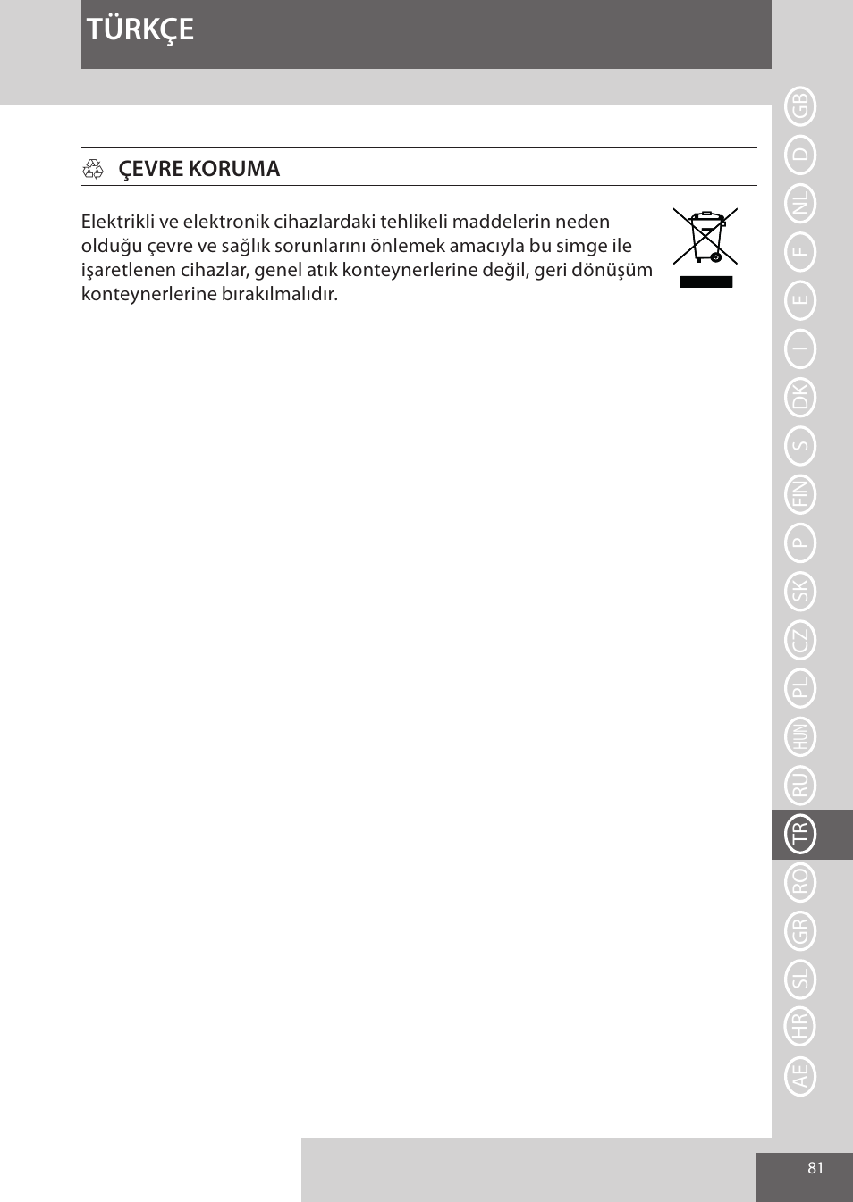 Türkçe | Remington CI96S1 User Manual | Page 81 / 108