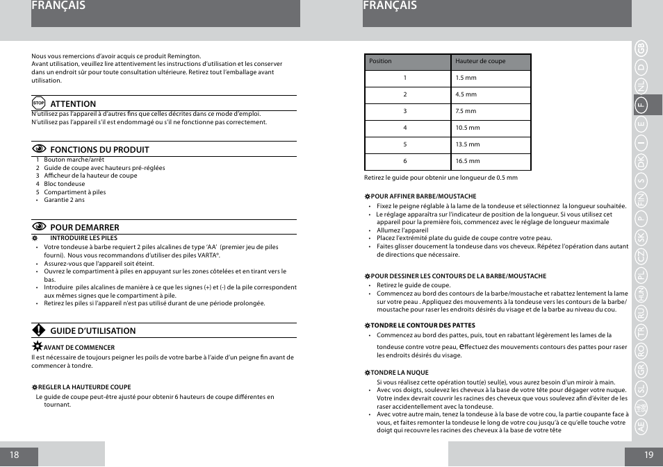 Français | Remington MB4010 User Manual | Page 10 / 58
