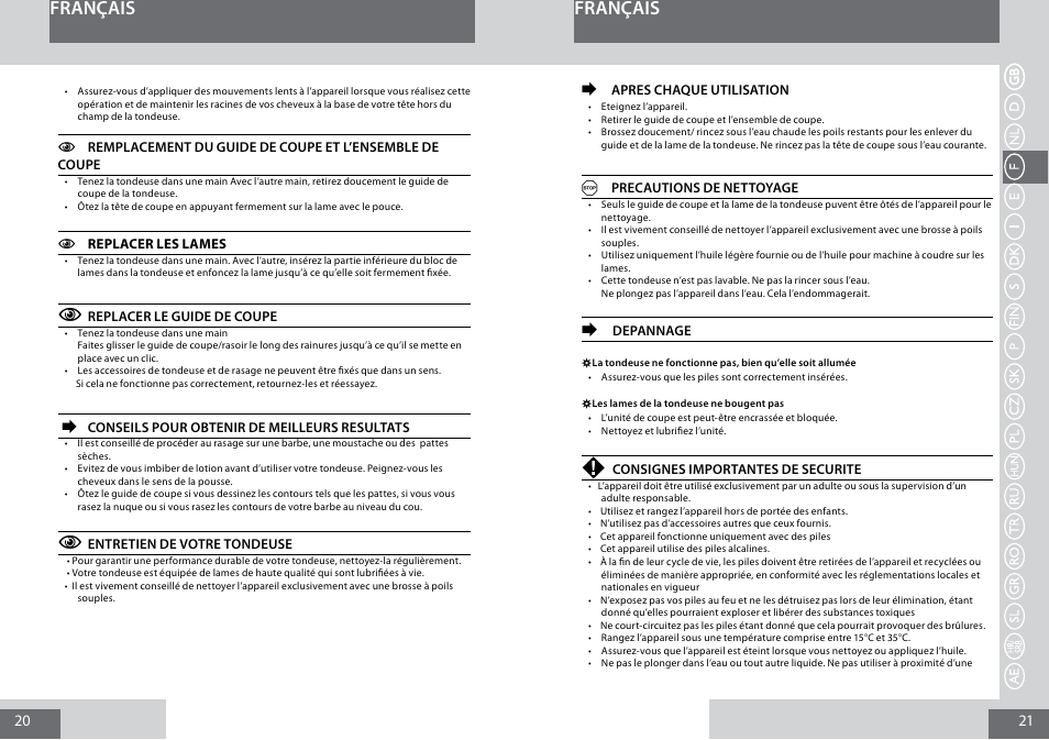 Français | Remington MB4010 User Manual | Page 11 / 58