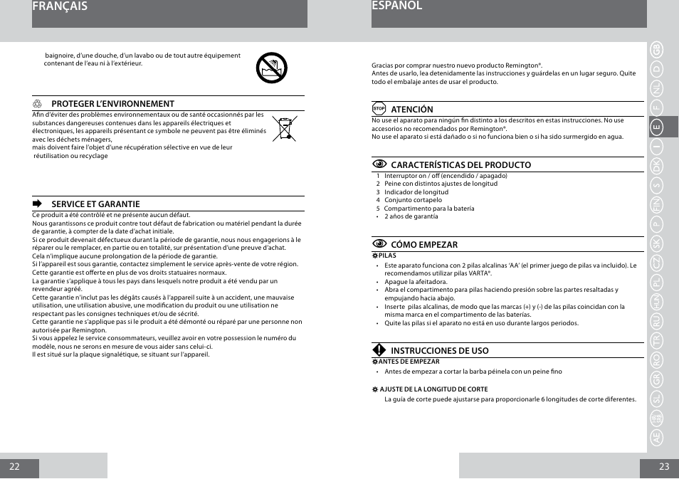 Español français | Remington MB4010 User Manual | Page 12 / 58