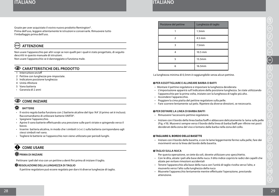 Italiano | Remington MB4010 User Manual | Page 15 / 58