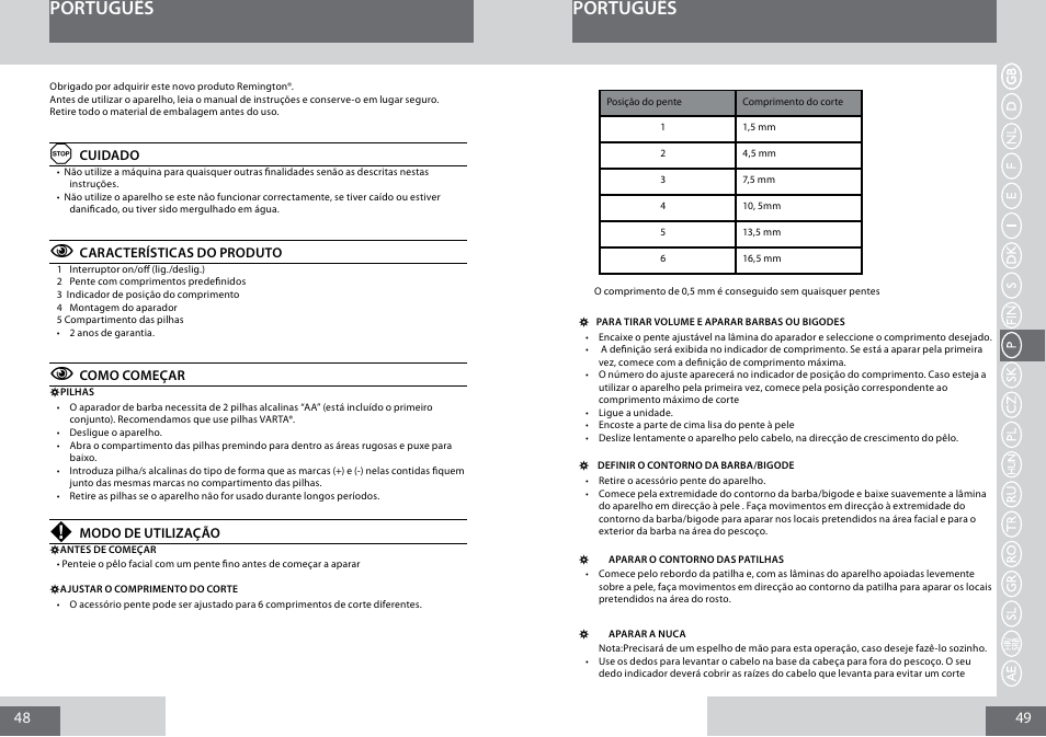 Português | Remington MB4010 User Manual | Page 25 / 58