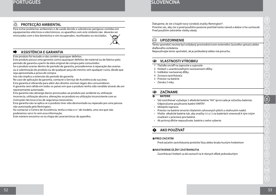Português, Slovenčina | Remington MB4010 User Manual | Page 27 / 58
