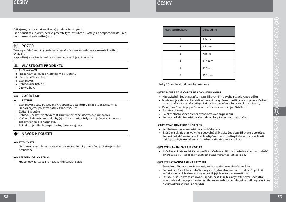 Česky | Remington MB4010 User Manual | Page 30 / 58