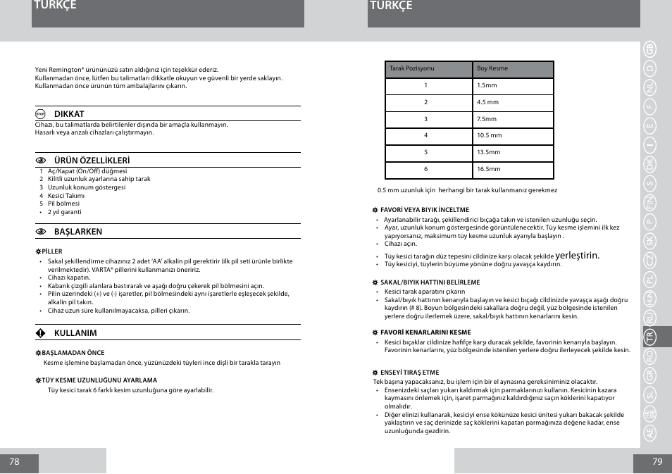 Türkçe, Yerleştirin | Remington MB4010 User Manual | Page 40 / 58