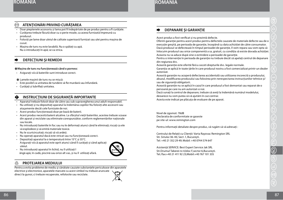 Romania | Remington MB4010 User Manual | Page 44 / 58