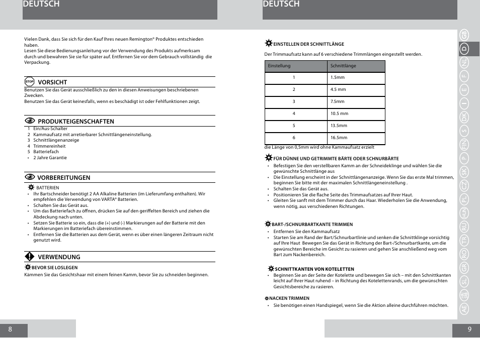 Deutsch | Remington MB4010 User Manual | Page 5 / 58